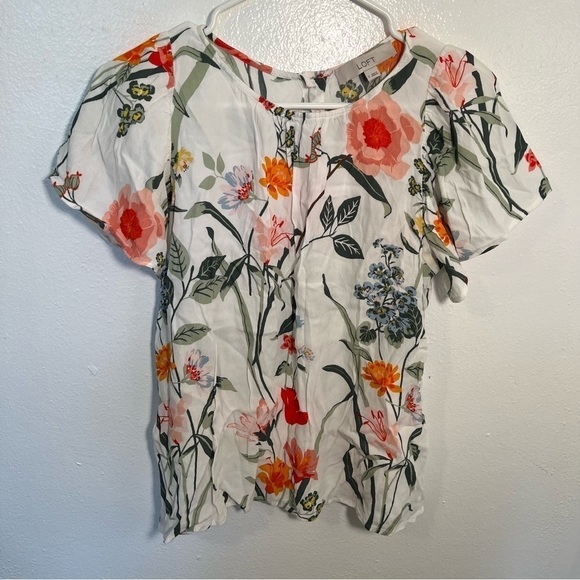Loft Floral Button Back Blouse White - Picture 4 of 12